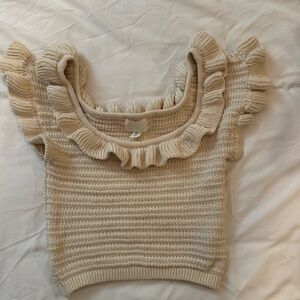 Ruffled Knit Top in Cream